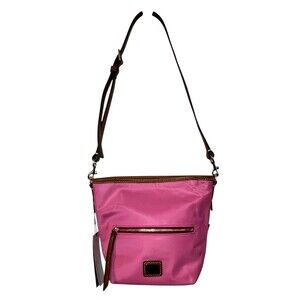 Dooney Bourke Pink Nylon Crossbody Bag Brown Leather Trim Designer Purse  NWT